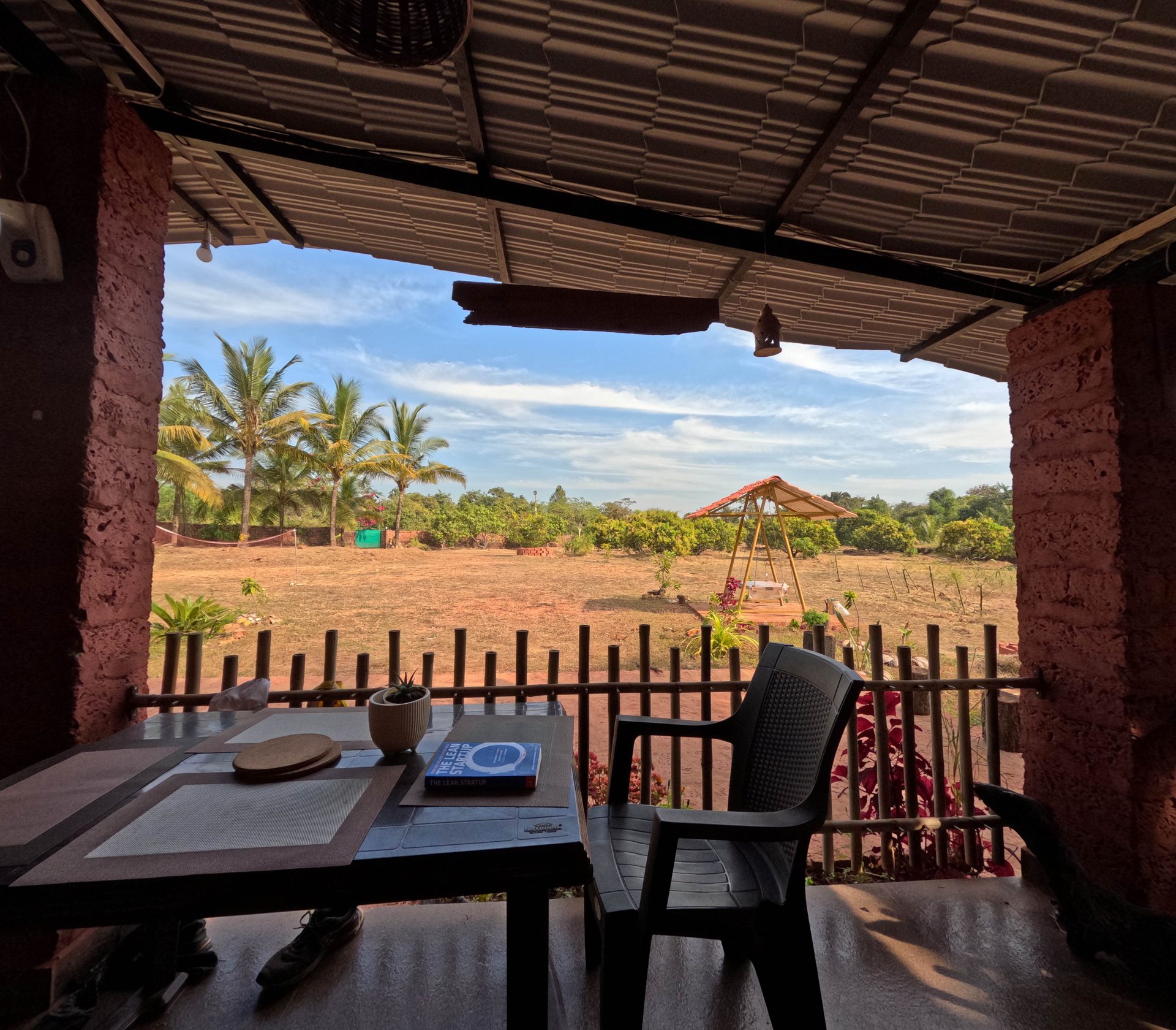 Porch view with a book